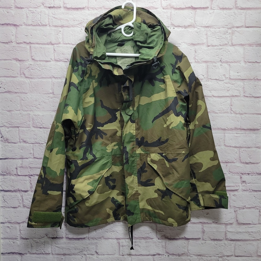 US Military Army ECWCS Parka Woodland‎ Camo Jacket Sz M Cargo Pockets *READ